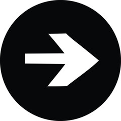 Poster - A stark white right pointing arrow is prominently displayed against a solid deep black circular background creating a bold and simple graphic