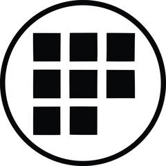 Aufkleber - Abstract minimalist graphic design featuring a circular border enclosing a grid of seven black squares on a white background