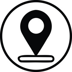 Poster - A simple black and white icon representing a location marker symbolizing a place or destination within a circular frame