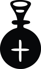 Poster - Stylized black silhouette of a vintage bottle with a cross emblem on its rounded body