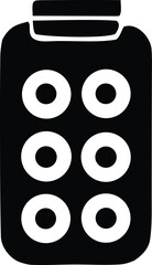 Poster - Stylized black and white icon of a jar filled with six circular doughnuts or cookies ready for consumption