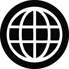 Poster - A stark black and white graphic icon representing a stylized globe with intersecting lines forming a grid pattern within a circular border