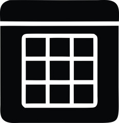 Fototapete - A minimalist black and white icon representing a calendar grid with rounded corners and a top bar symbolizing scheduling and organization