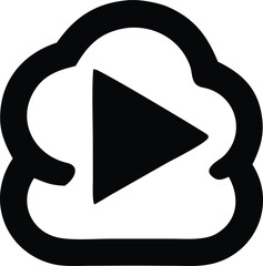 Aufkleber - A stylized black play button icon is centrally positioned within a thick rounded cloud like outline on a white background