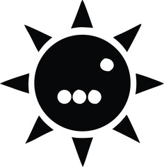 Poster - Stylized black sun icon with a circular body featuring three small dots and one larger dot set against a white background