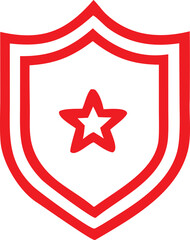 Poster - A stylized red shield emblem featuring a white star at its center outlined by double red borders on a white background