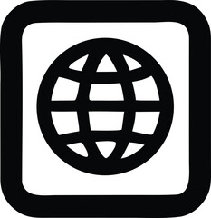 Poster - Simple black and white graphic icon representing the earth or globe within a rounded square frame