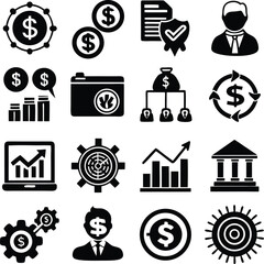 Poster - Business finance vector icon set with communication and money symbols