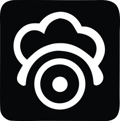 Aufkleber - Abstract white cloud like shape with concentric circles and a central dot against a solid black background representing a stylized icon
