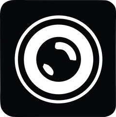 Aufkleber - Stylized black and white icon featuring concentric circles with a central circular shape containing two white curved highlights evoking a camera lens or target
