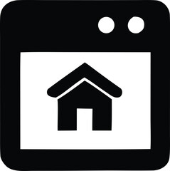 Poster - Stylized black and white icon representing a house on a computer screen or browser window with two circular buttons