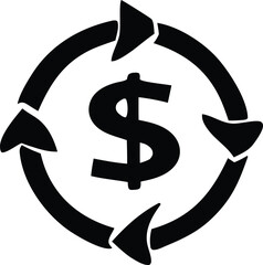 Poster - Stylized black dollar sign encircled by a continuous arrow loop symbolizing financial cycles and monetary flow