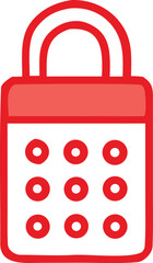 Poster - A stylized red and white icon of a combination lock with a numeric keypad and a curved shackle representing security and access