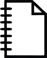Poster - Simple black line drawing of an open notebook with a coiled spiral binding on the left and a single folded page corner on the right