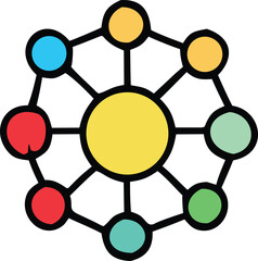 Poster - A colorful circular diagram with a central yellow circle connected to eight smaller colored circles representing a network or system