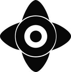 Aufkleber - Abstract geometric emblem featuring a central circular motif with concentric rings and four outward pointing petal like shapes