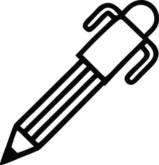 Fototapete - A stylized black line art icon of a pencil with a curved clip on its eraser end presented against a clean white background