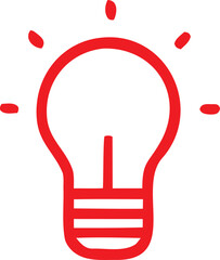 Poster - A bold red outline of a classic incandescent light bulb with radiating lines symbolizing an idea or inspiration against a clean white background