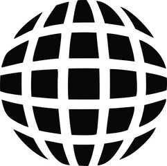  - Stylized black and white abstract globe icon with a grid pattern representing global connectivity and the internet