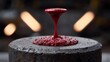 © BOJOShop - Deep red viscous liquid dripping onto a textured surface with blurred background lights