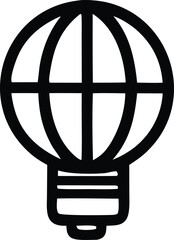 Poster - Stylized black and white illustration of a light bulb with a globe design on top symbolizing global ideas and innovation