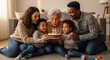 © Nelson - Happy family celebrating grandmother's 75th birthday with cake and candles