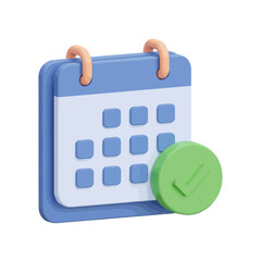 Fototapete - A 3D rendering of a calendar with a green check mark indicating a completed task or scheduled event.