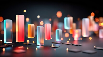 Poster - Floating holographic data bars glowing in neon lights