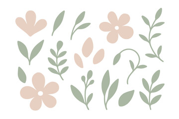 Poster - Floral illustration featuring various flowers and leaves in soft pastel colors suitable for design or decoration