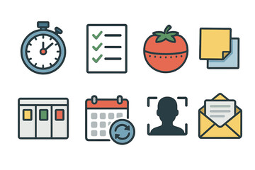 Poster - Planning tools and icons designed for efficient time management and organization in everyday life activities