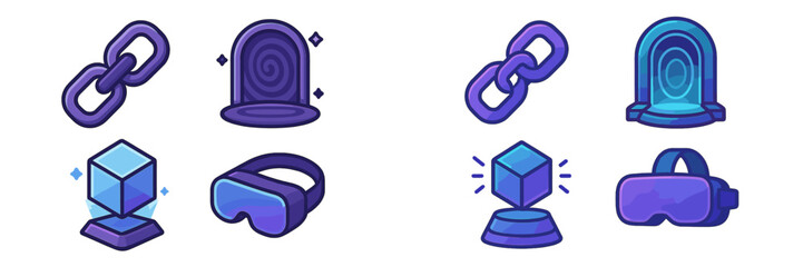 Leinwandbilder - Colorful digital icons representing virtual reality, blockchain, and technology concepts in a modern design style