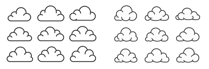 Poster - Various cloud designs in simple outline style arranged in a creative pattern for artistic use