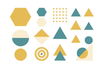Poster - Colorful geometric shapes arranged in various patterns on a white background