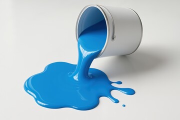 Leinwandbilder - Azure Paint Cascade Unleashes Vibrant Hues, with glossy texture creating dynamic liquid art against neutral backdrop perfect for creative concepts.