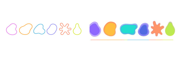 Poster - Colorful abstract shapes in a seamless pattern, featuring various fluid forms and silhouettes on a white background