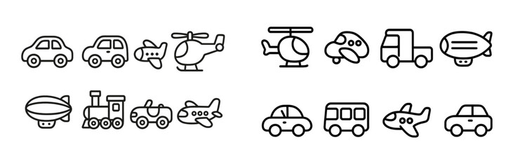 Poster - Various modes of transportation in a minimalistic and colorful design featuring land, air, and water vehicles