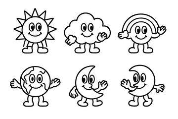 Poster - Colorful cartoon characters showcasing elements of nature, depicting sun, cloud, rainbow, earth, moon, and stars in a playful manner