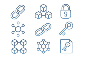 Poster - Understanding blockchain technology through symbols and icons representing its core concepts in a modern visual style