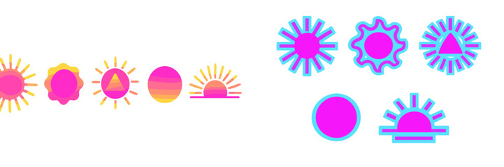 Poster - Colorful geometric sun designs featuring various shapes and styles against a bright backdrop