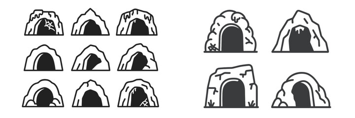 Poster - Various cave entrance designs showcasing different shapes and textures for creative projects or illustrations