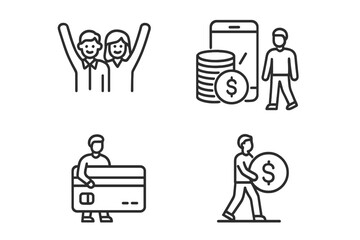 Poster - Financial activities illustrating savings, payments, and social interaction in a digital age
