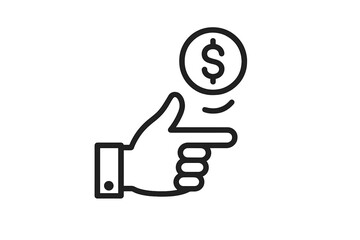 Leinwandbilder - Hand pointing to a dollar sign, conveying financial concepts and transactions in a minimalist design style