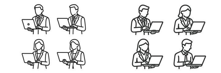 Poster - Business professionals collaborating remotely using laptops in a modern workspace during daytime hours