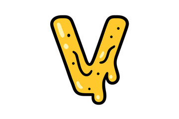 Poster - Creative yellow letter V with a glossy and dripping design, perfect for modern art or children's illustrations