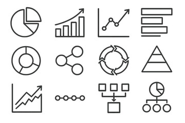 Poster - Various line icons representing data visualization and analytics elements used in presentations or reports