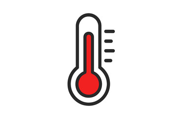Poster - Thermometer symbol indicating high temperature with red liquid and scale in minimalist design