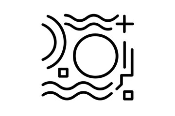 Poster - Abstract geometric design featuring circular shapes and wavy lines in monochrome style