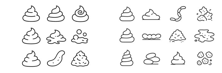 Poster - Different styles of cartoon representations of feces in black and white shown in various shapes and sizes