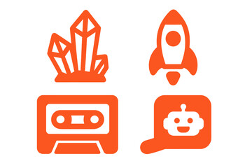 Poster - Creative icons representing technology, crystals, and futuristic themes designed for modern digital use