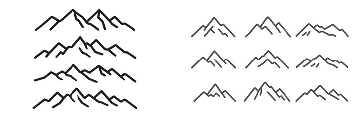 Poster - Various mountain line art styles showcasing intricate designs and unique patterns in black and white colors